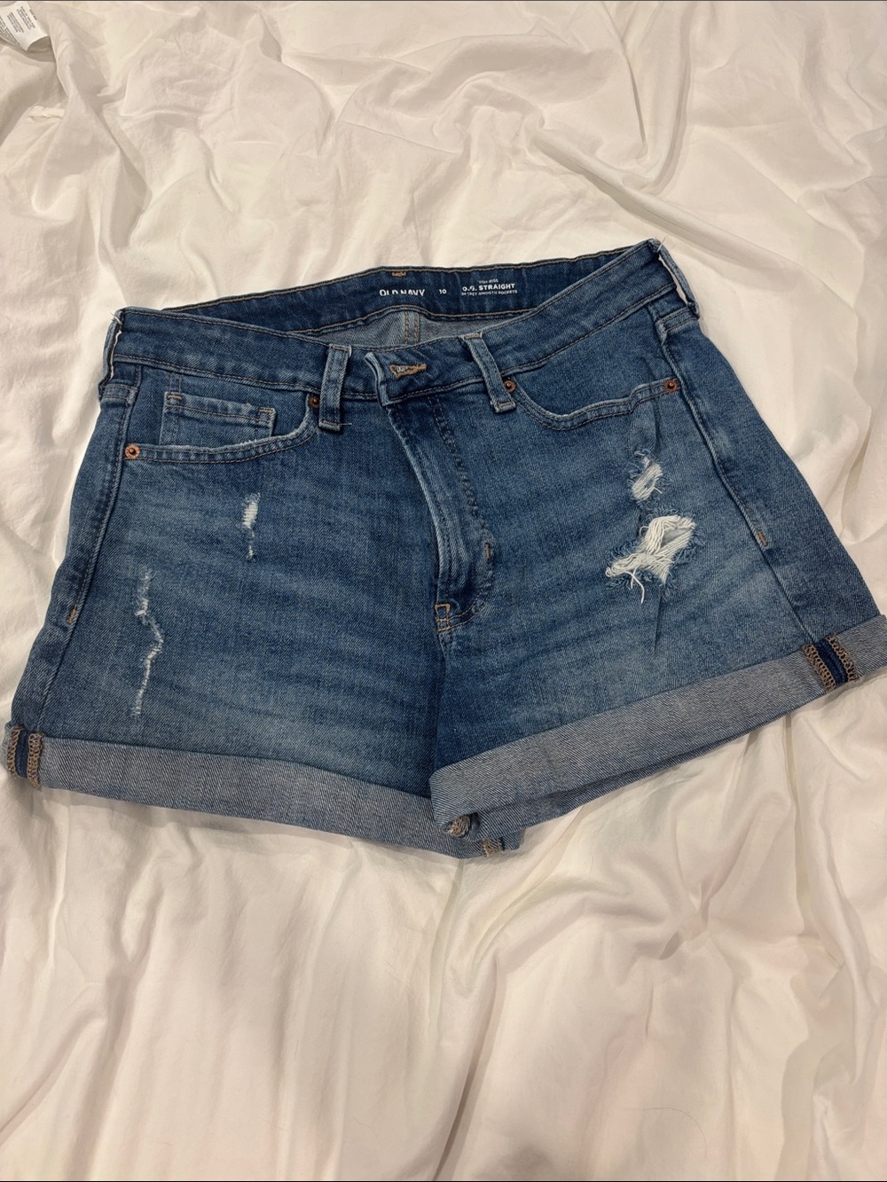 Old Navy Blue Rolled Hem Distressed Denim Shorts